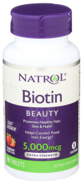 NATROL: Biotin Strawberry Flavor 5000 mcg, 90 Tablets