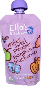 Ella`s Kitchen Organic Baby Food: Sweet Potatoes, Pumpkin, Apples, Blueberries.