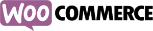 The WooCommerce logo. The word "Woo" is white and is inside a purple speech bubble. The word "Commerce" is black.