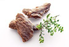 Gardein Beefless Strips. They look like strips of steak, and have the texture of steak. But no cattle were harmed to make this beefless food!