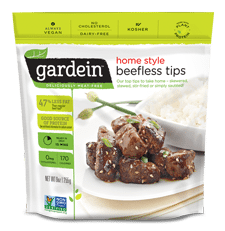 Gardein Homestyle Beefless Tips. Completely vegan---made from soy protein.