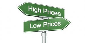 road signs that say high prices and low prices