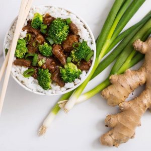 Mongolian beef with scallions and ginger