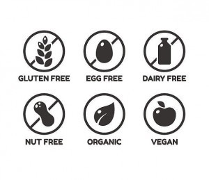 labels for dietary needs (gluten-free, egg-free, dairy-free, nut-free, organic, vegan)