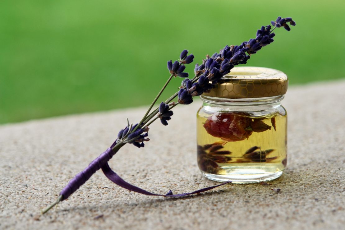 Essential oil infused with lavender flowers