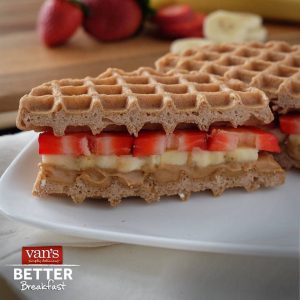 Van's frozen waffles as a fruit sandwich. A convenient food choice!