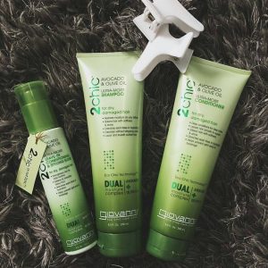 @giovannicosmetics Instagram post 2Chic avocado and olive oil shampoo, conditioner, and styling spray