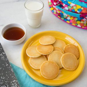 mini buttermilk pancakes with milk and lunchbox