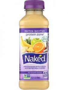Naked protein fruit juice smoothie.