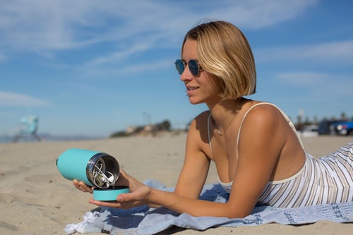 Woman tanning in the sun.