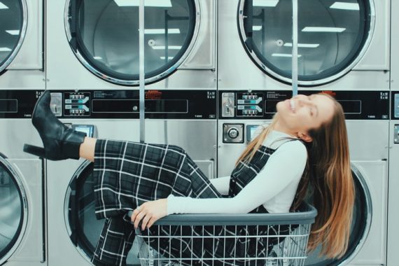Girl at laundrymat