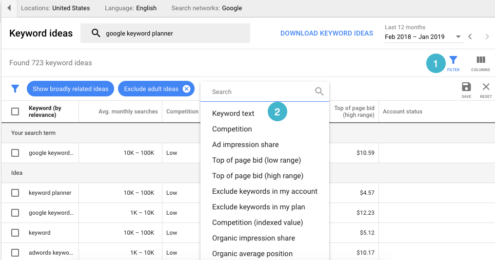 Use Google Keyword Planner to find keywords for SEO