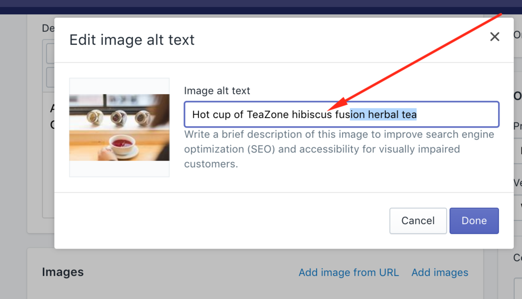 Edit alt tags to optimize images in your Shopify store