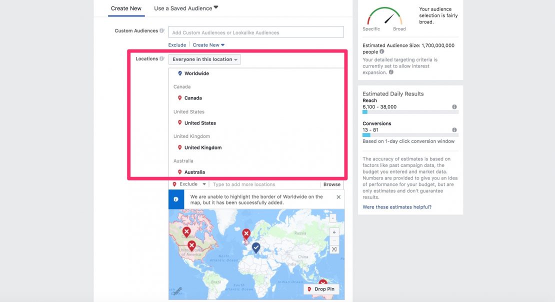 Facebook ads let's you target users by location