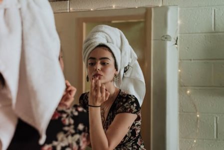 woman washing face. 