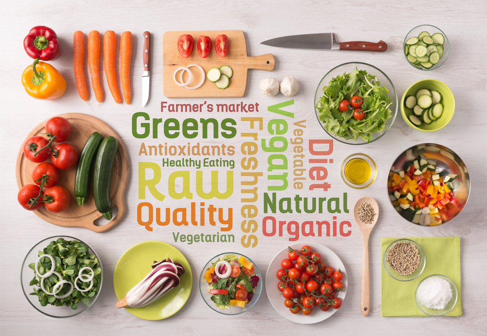 Image shows an array of plant based foods to illustrate the food trend of veganism