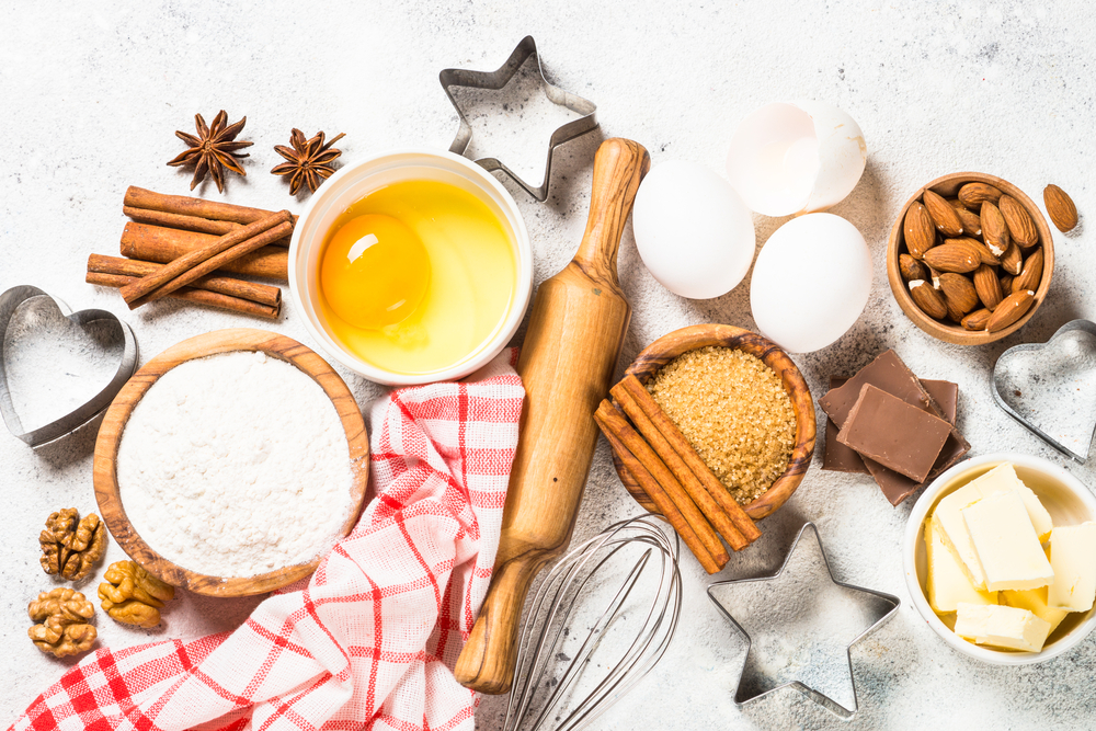 wholesale baking ingredients; flour, eggs, spices, butter, nuts