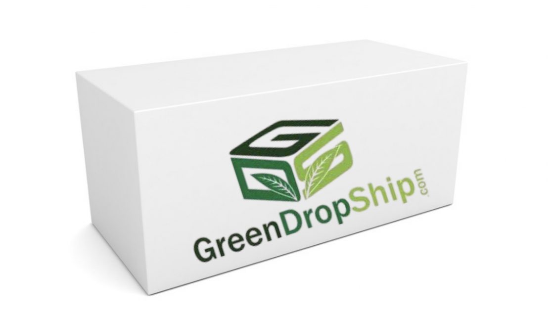 White package with text that says GreenDropShop on the side. Start dropshipping vegan products