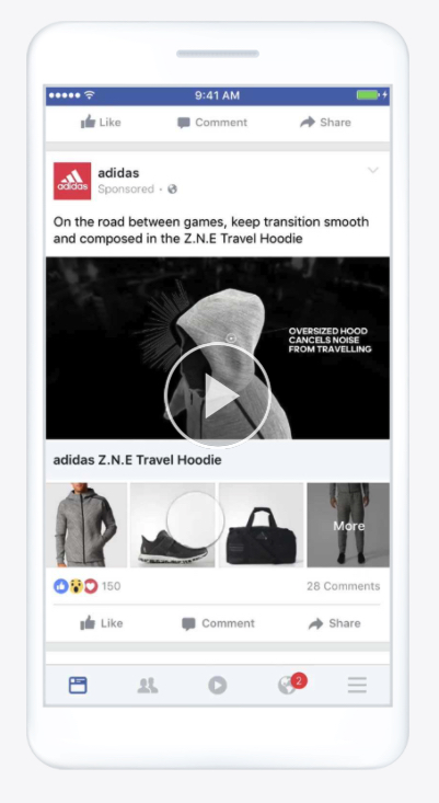 An example of a Facebook collection ad format