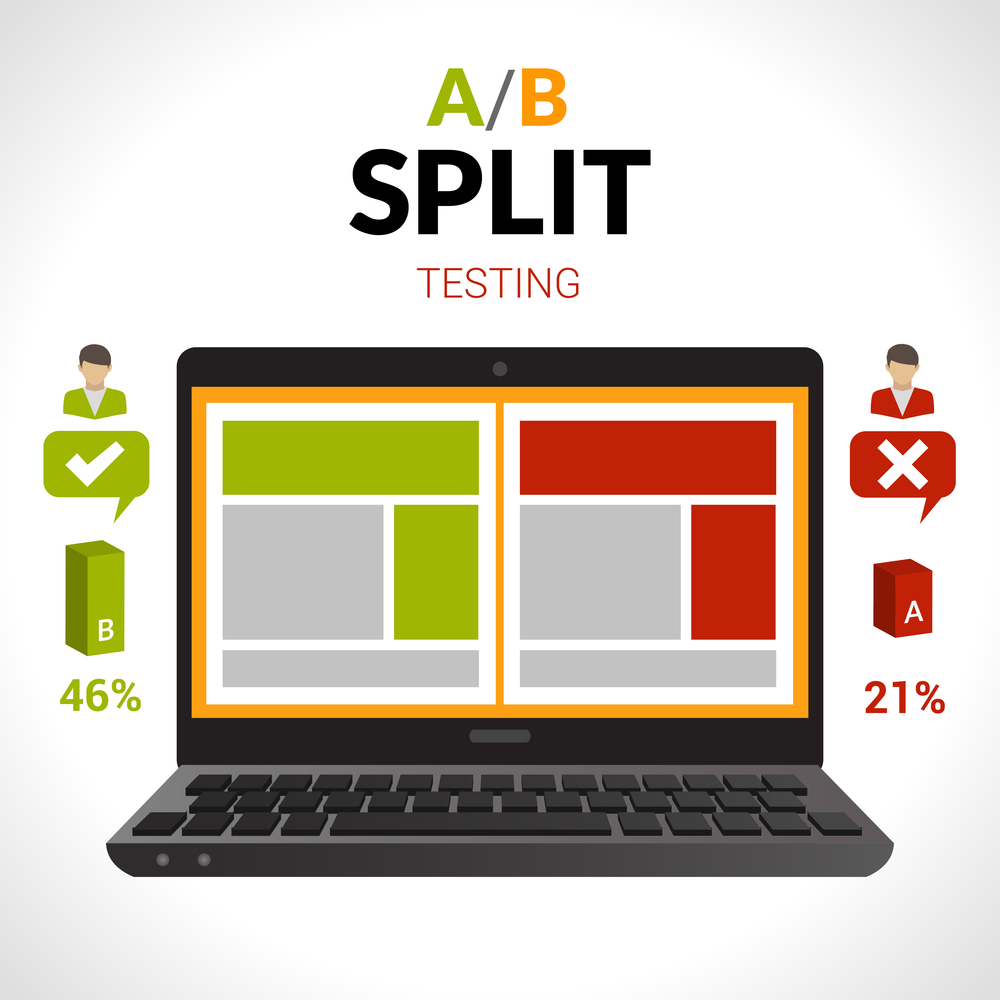 A/B split testing concept graphic illustrating the importance of testing your Facebook marketing for dropshipping ads.
