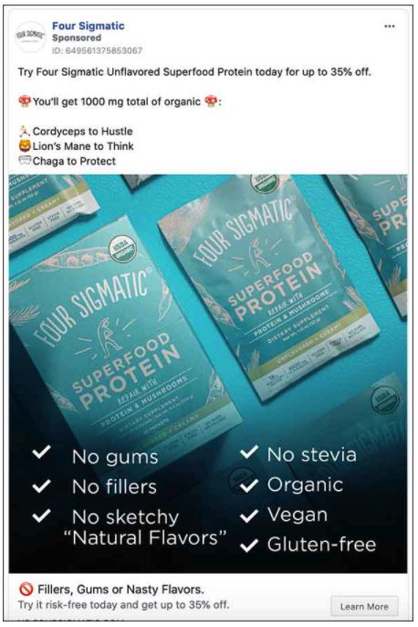Facebook image ad example from Four Sigmatic