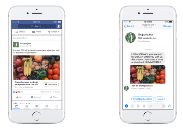 Facebook messenget chat bot example from Shopping bot