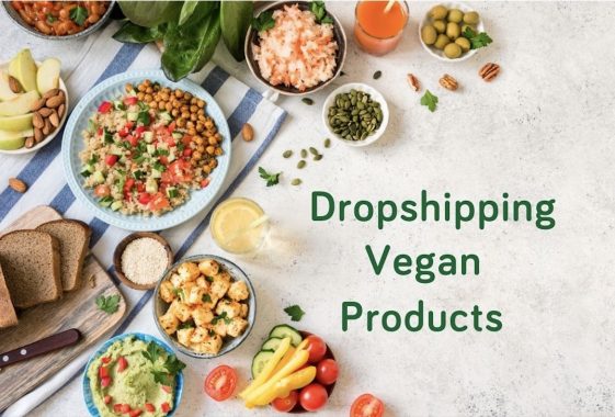 produce with copy that reads dropshipping vegan products