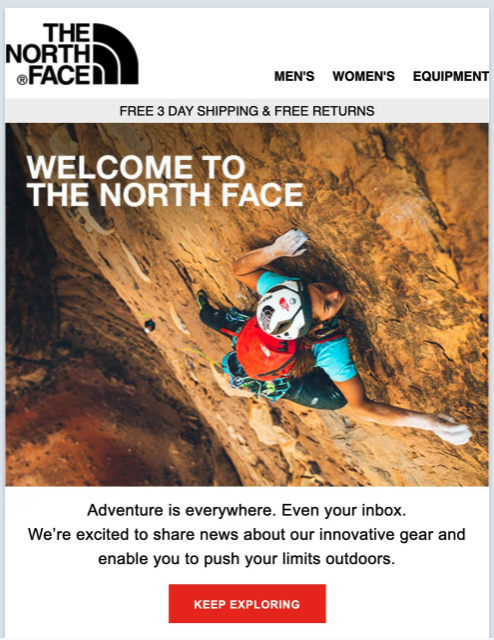 Email marketing for dropshipping: exanple of CTA button from North Face