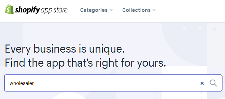 Search for wholesalers in the Shopify App store