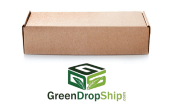 Brown delivery box with GreenDropShip logo underneath