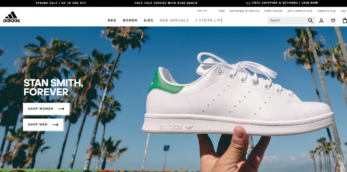 The Adidas online store conveys a recognizable brand with great design and UX
