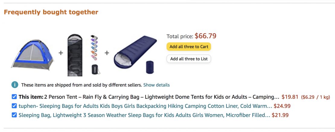 Shopify trending products: Example of an Amazon frequently bought together page