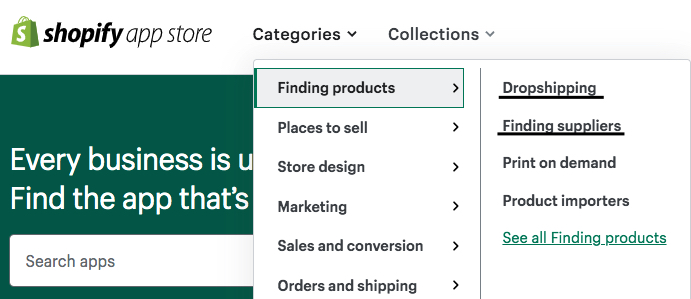 Screenshot of the Shopify App marketplace to find dropshipping suppliers for baby products