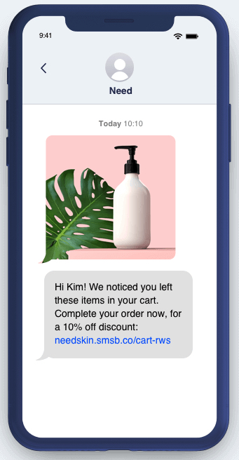 abandoned cart SMS text message example