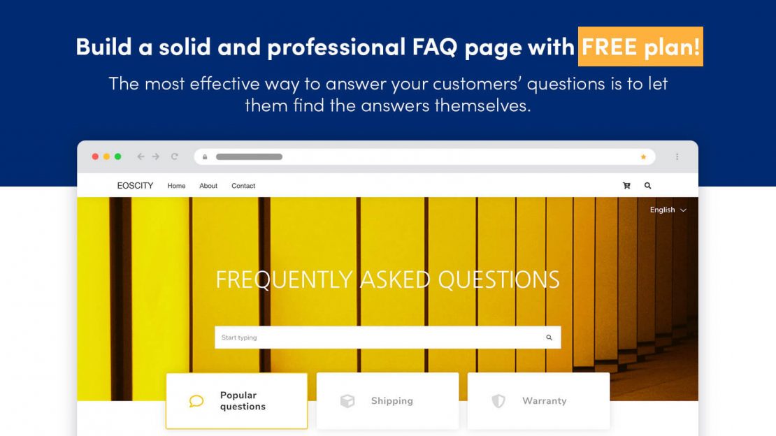 Drag and drop editor for creating FAQ pages and a help center for your Shopify store