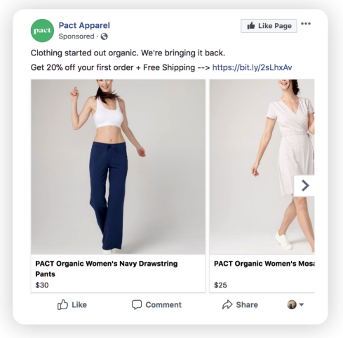 Facebook ad retargeting example from Pact