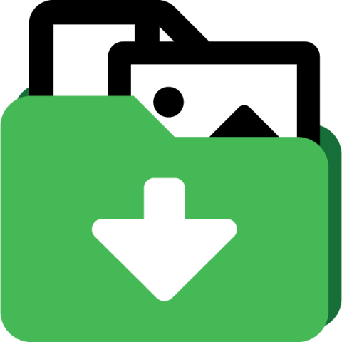 Icon of download folder with image and file in it.