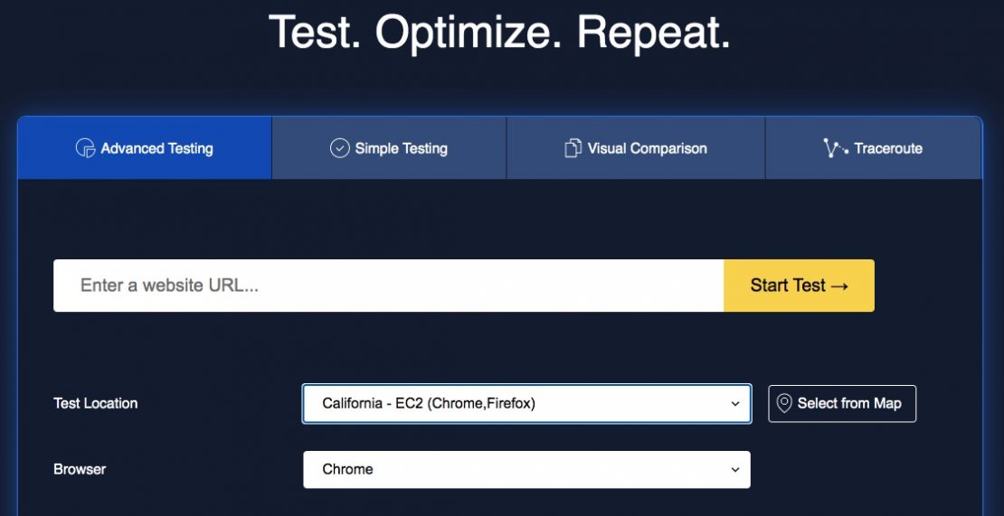 website page speed test screen shot