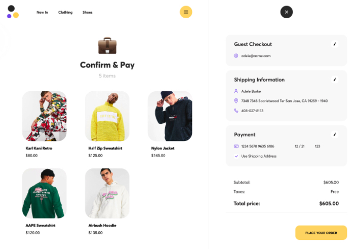 checkout page example showing product images