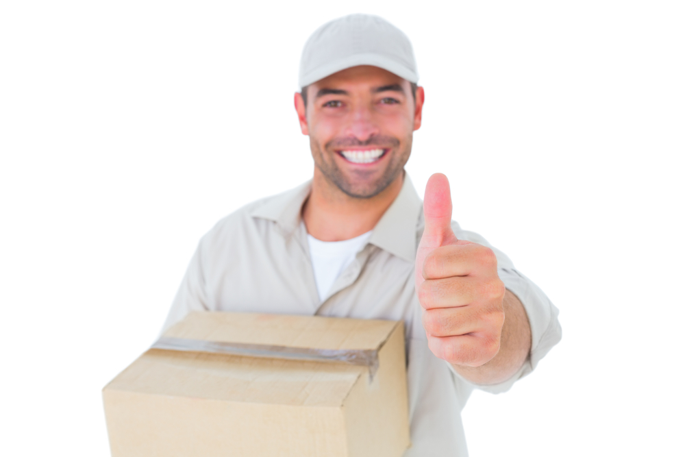 Happy dropshipping delivery man giving a thumbs up