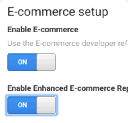 Screen shot of Shopify Admin to enable ecommerce and reporting