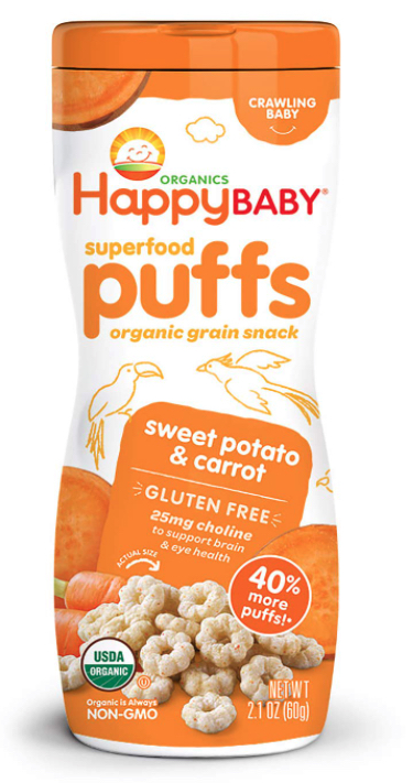 Wholesale snacks for resale: Happy Baby sweet potato and carrot puffs