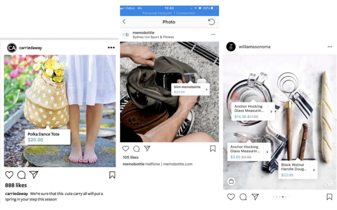 Examples of Instagram shoppable posts