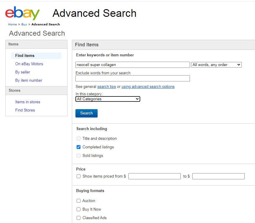 Use eBay Advanced Search to find items to dropship.