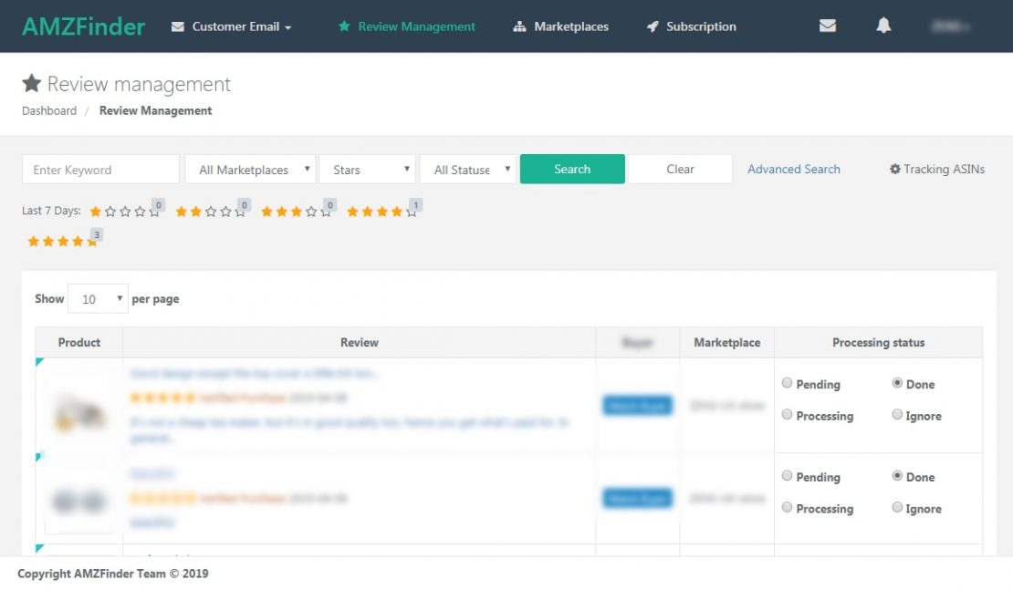 Manage customer reviews with AMZFinder